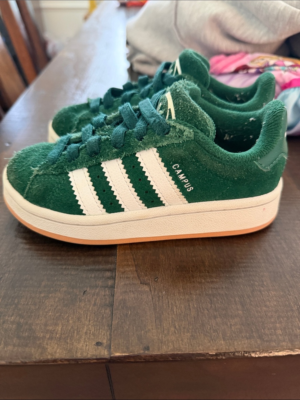adidas Green Suede Campus Sneakers with White Stripes